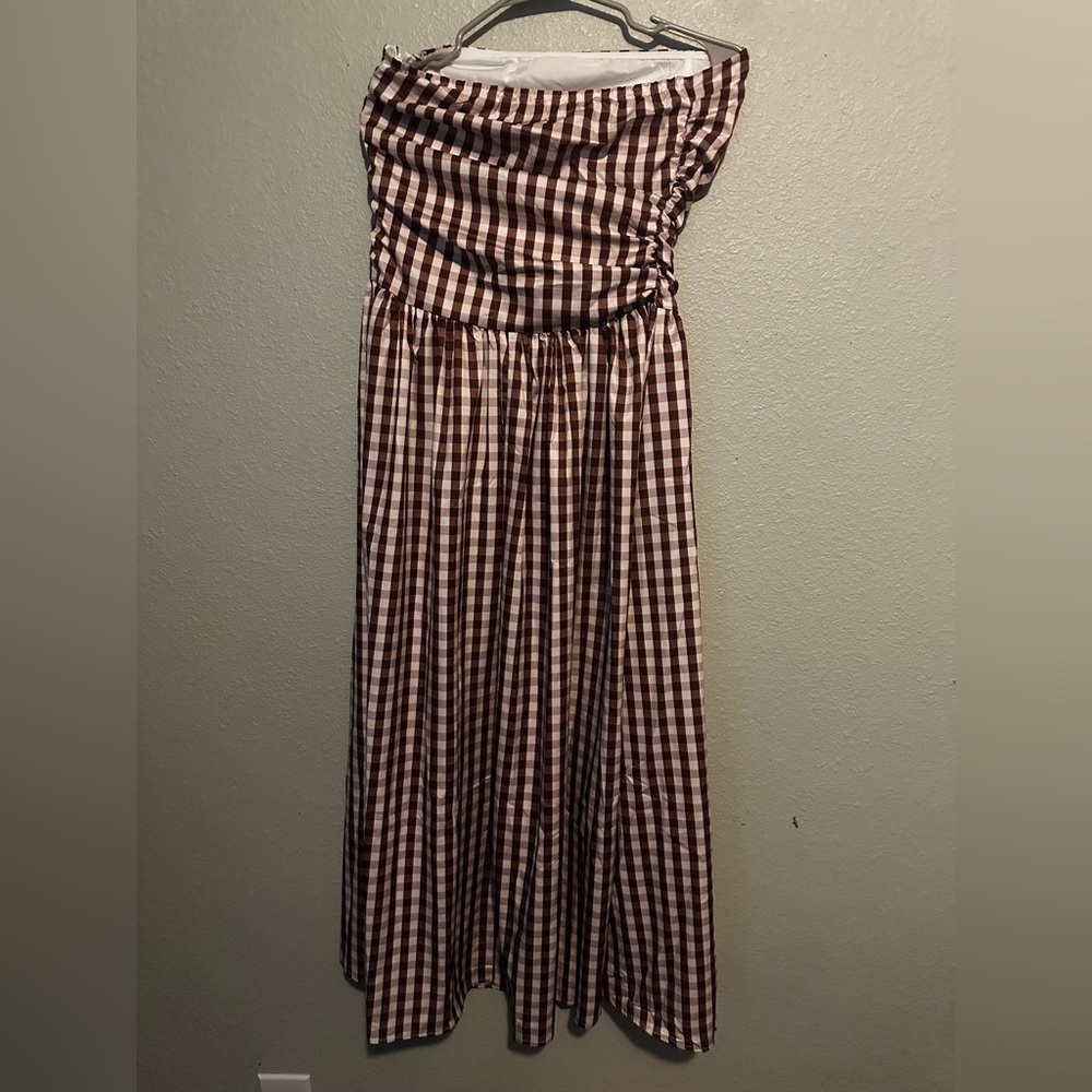 Brown Checkered Maxi Dress